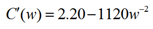 C prime of w equals 2.20 minus 1120 w raised to the -2 power