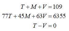 the system of equation with varaibles on one side and constants on the other side